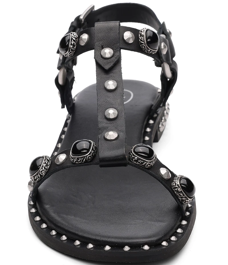 ASH Pebble Leather Studded Ankle Strap Flat Sandals