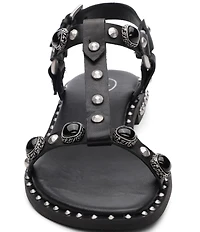 ASH Pebble Leather Studded Ankle Strap Flat Sandals