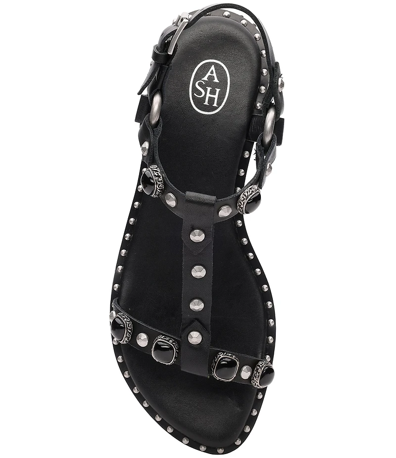 ASH Pebble Leather Studded Ankle Strap Flat Sandals