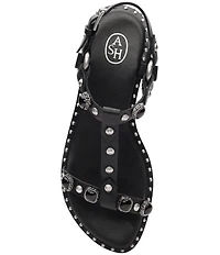 ASH Pebble Leather Studded Ankle Strap Flat Sandals