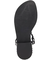 ASH Pebble Leather Studded Ankle Strap Flat Sandals