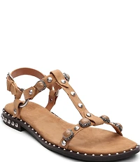 ASH Pebble Suede Studded Ankle Strap Flat Sandals
