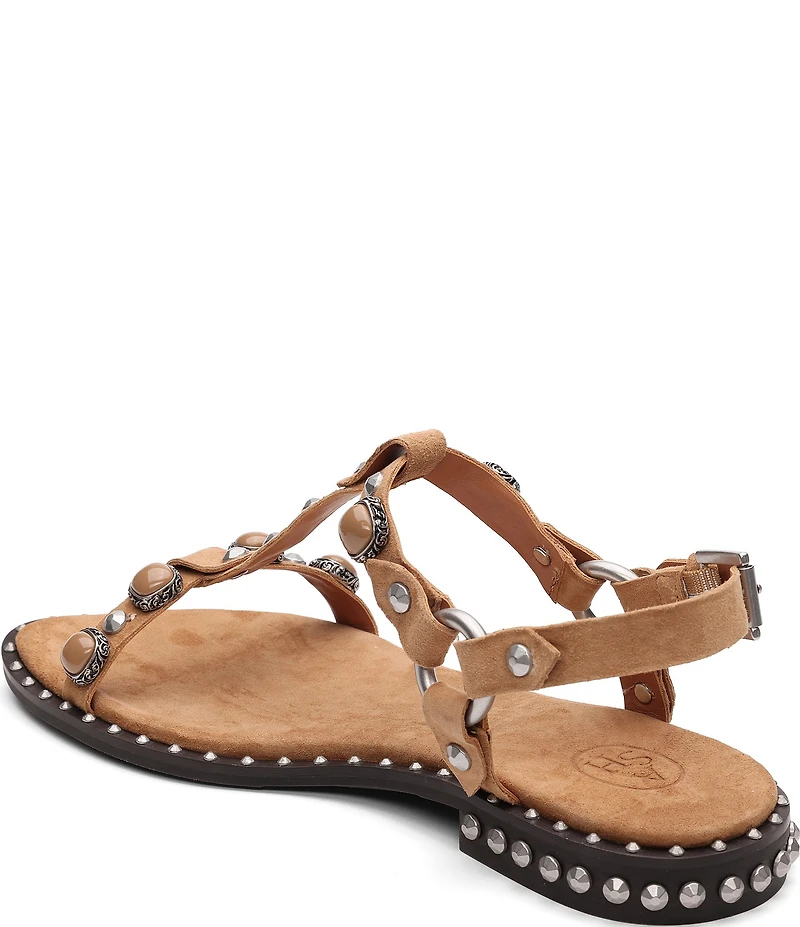 ASH Pebble Suede Studded Ankle Strap Flat Sandals