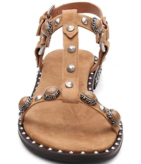 ASH Pebble Suede Studded Ankle Strap Flat Sandals