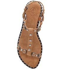 ASH Pebble Suede Studded Ankle Strap Flat Sandals