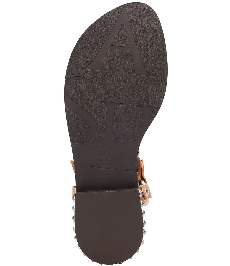 ASH Pebble Suede Studded Ankle Strap Flat Sandals