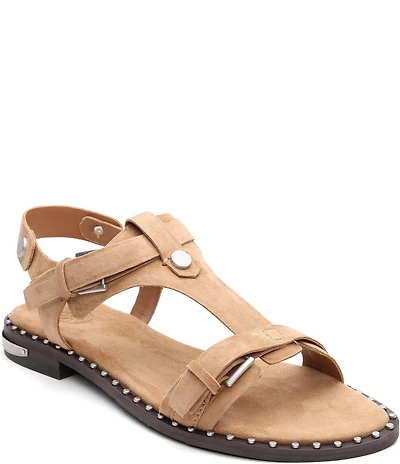 ASH Piper Suede Studded Ankle Strap Flat Sandals