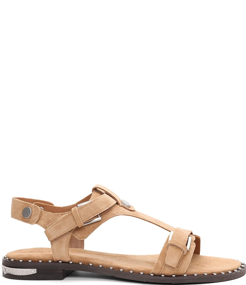 ASH Piper Suede Studded Ankle Strap Flat Sandals