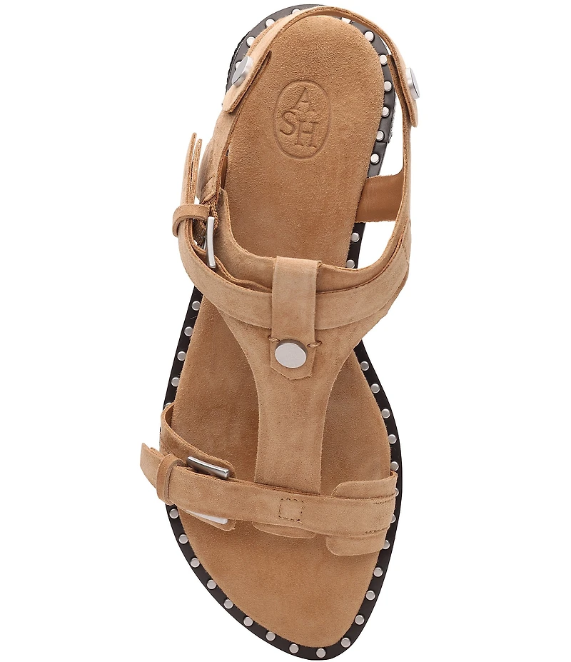 ASH Piper Suede Studded Ankle Strap Flat Sandals