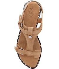 ASH Piper Suede Studded Ankle Strap Flat Sandals