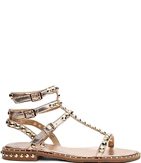 ASH Play 2 Metallic Leather Studded Gladiator Flat Sandals
