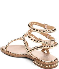 ASH Play 2 Metallic Leather Studded Gladiator Flat Sandals