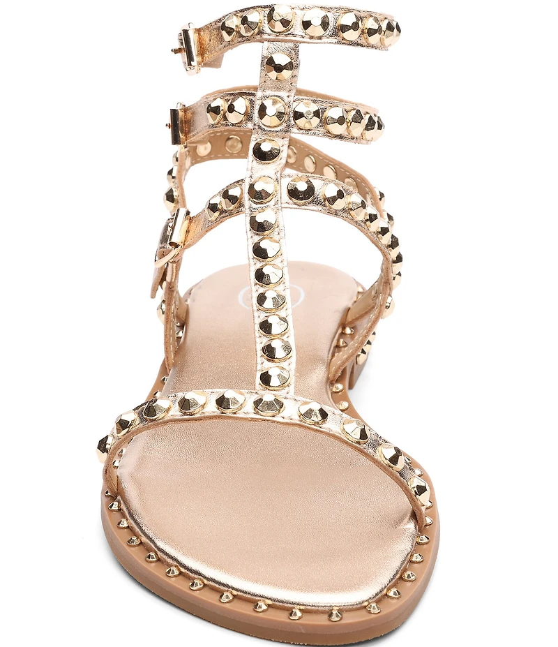 ASH Play 2 Metallic Leather Studded Gladiator Flat Sandals