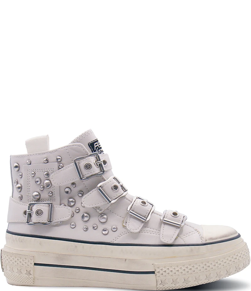 ASH Rainbow Leather Studded Buckle Strap Platform Sneakers