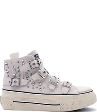 ASH Rainbow Leather Studded Buckle Strap Platform Sneakers
