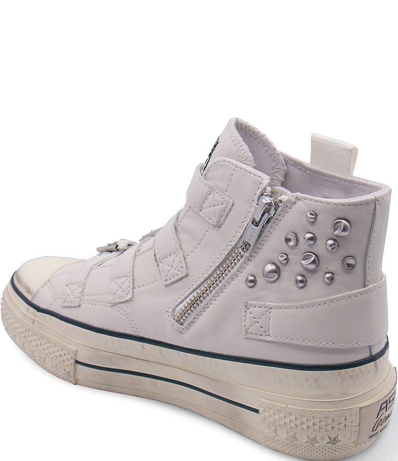 ASH Rainbow Leather Studded Buckle Strap Platform Sneakers