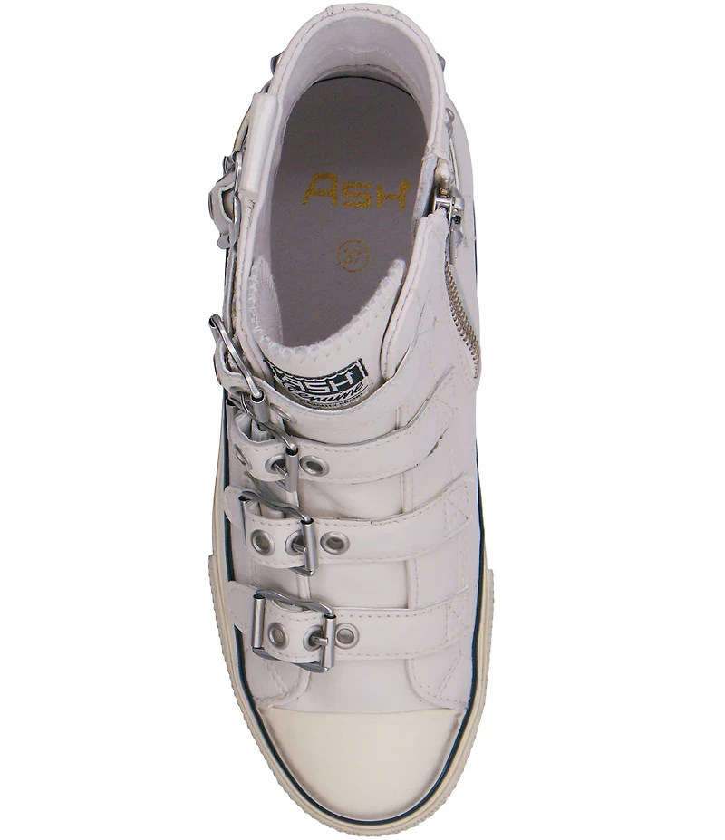 ASH Rainbow Leather Studded Buckle Strap Platform Sneakers