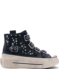 ASH Rainbow Leather Studded Buckle Strap Platform Sneakers