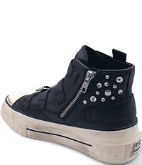 ASH Rainbow Leather Studded Buckle Strap Platform Sneakers