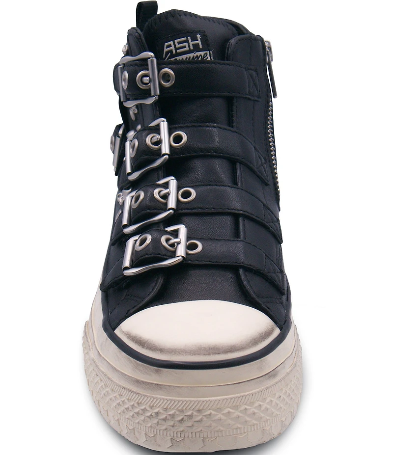 ASH Rainbow Leather Studded Buckle Strap Platform Sneakers