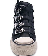 ASH Rainbow Leather Studded Buckle Strap Platform Sneakers