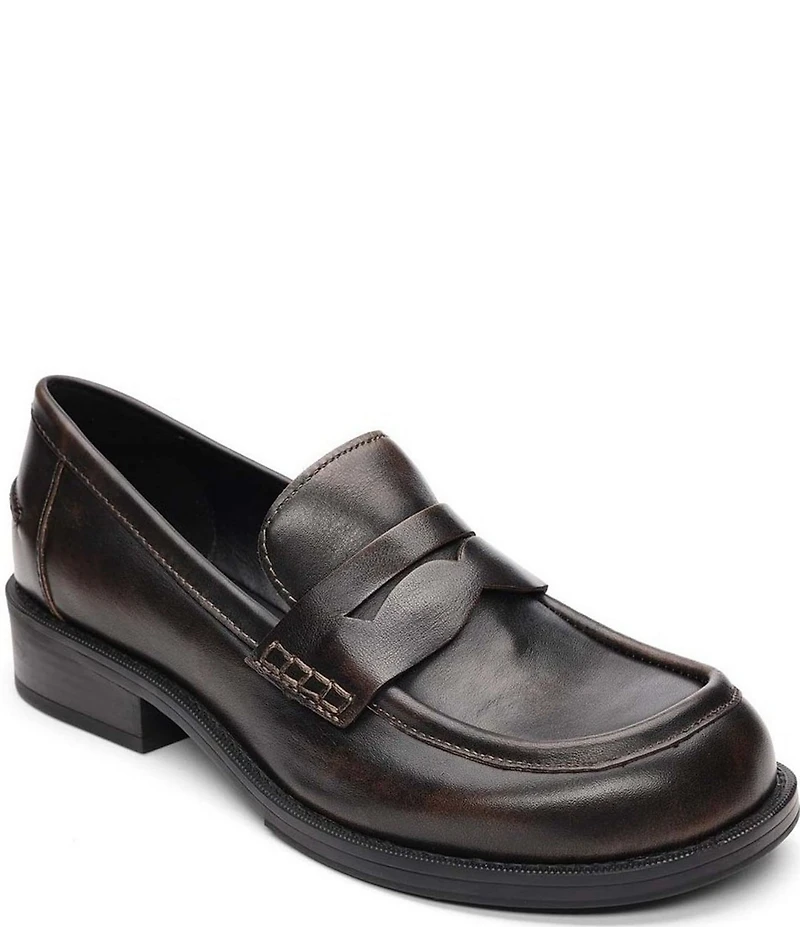 ASH Ringo Distressed Leather Block Heel Loafers