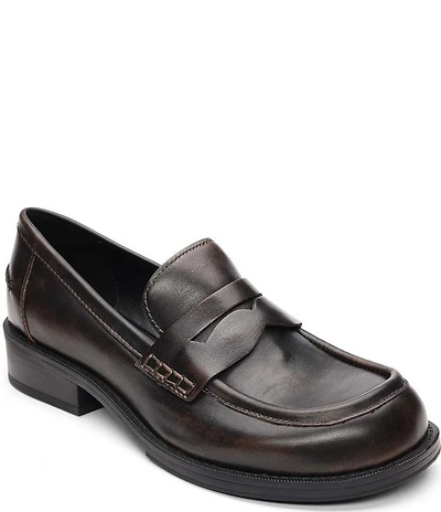 ASH Ringo Distressed Leather Block Heel Loafers