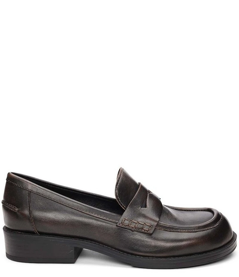 ASH Ringo Distressed Leather Block Heel Loafers