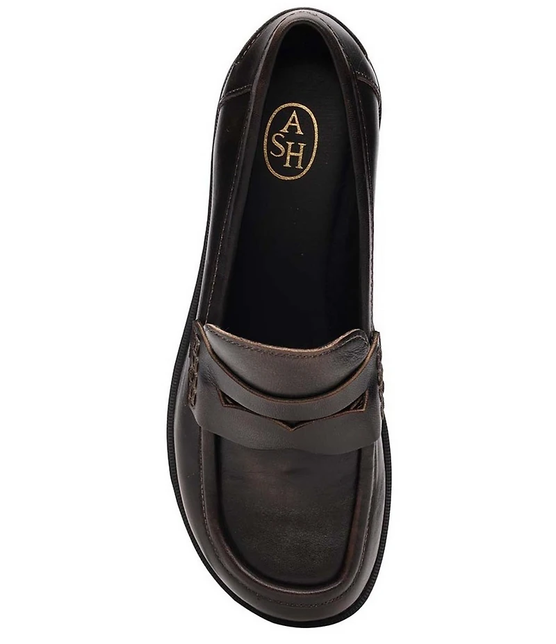 ASH Ringo Distressed Leather Block Heel Loafers