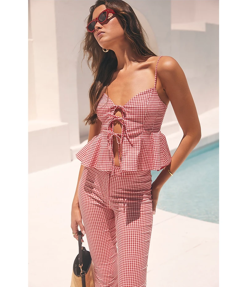 ASTR The Label Alma Gingham Print High Rise Coordinating Capri Pants