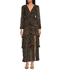 ASTR the Label Anora Floral Print V Neck Long Sleeve Tiered Maxi Dress