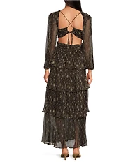 ASTR the Label Anora Floral Print V Neck Long Sleeve Tiered Maxi Dress