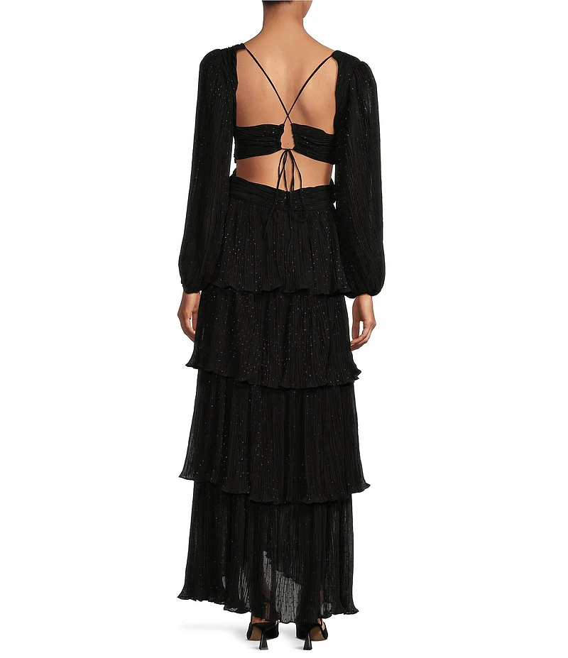 ASTR the Label Anora V Neck Long Sleeve Tiered Maxi Dress