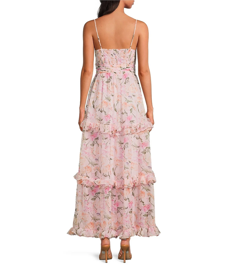 ASTR the Label Ayanna Floral Print V-Neck Sleeveless Tiered Ruffle Maxi Dress