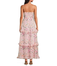 ASTR the Label Ayanna Floral Print V-Neck Sleeveless Tiered Ruffle Maxi Dress