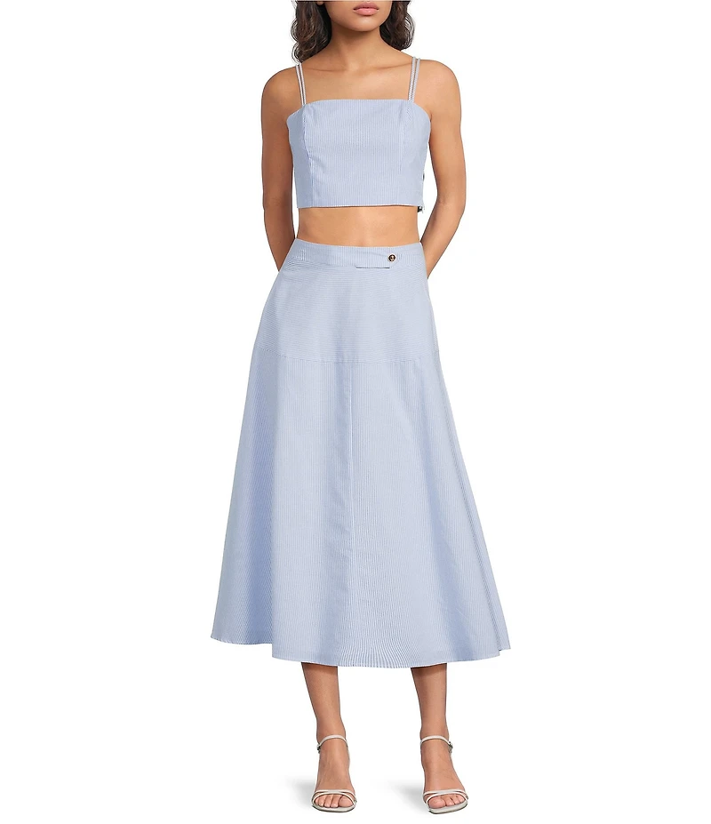 ASTR the Label Azura Square Neckline Double Strap Stripe Print Coordinating Cropped Top