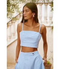 ASTR the Label Azura Square Neckline Double Strap Stripe Print Coordinating Cropped Top