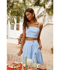 ASTR the Label Azura Square Neckline Double Strap Stripe Print Coordinating Cropped Top