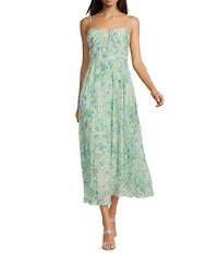 ASTR the Label Bayley Pleated Floral Print Sweetheart Neck Sleeveless A-Line Midi Dress