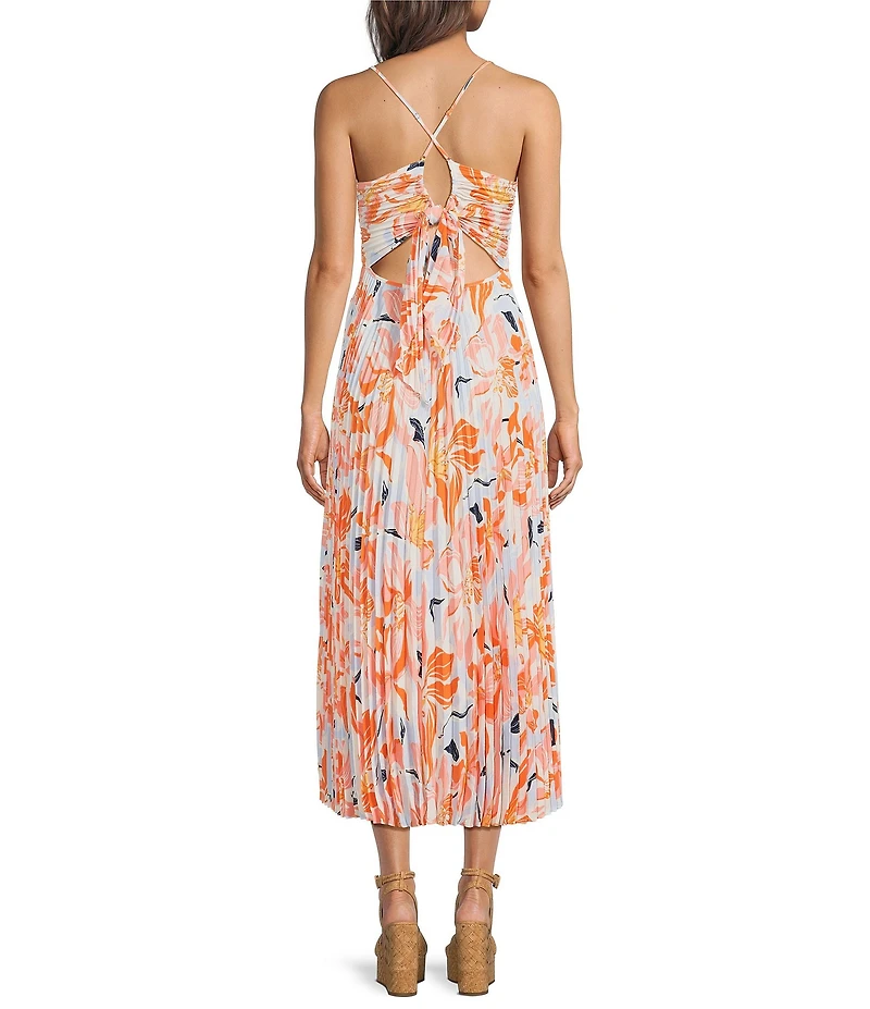 ASTR the Label Blythe Floral Printed V-Neck Sleeveless Pleated Midi Dress
