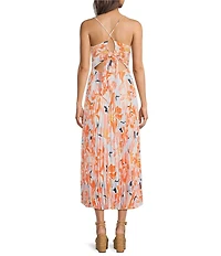 ASTR the Label Blythe Floral Printed V-Neck Sleeveless Pleated Midi Dress