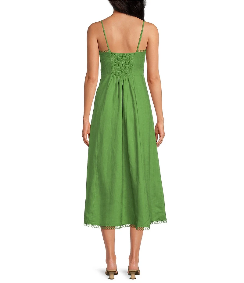 ASTR the Label Christie Embroidered Sweetheart Neck Sleeveless Linen Midi Dress