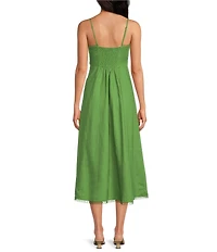 ASTR the Label Christie Embroidered Sweetheart Neck Sleeveless Linen Midi Dress