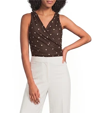 ASTR The Label Claudia Polka Dot V-Neck Sleeveless Faux-Wrap Bodysuit
