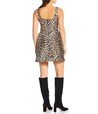 ASTR the Label Claudie Leopard Print Square Neck Sleeveless Jacquard Mini Dress