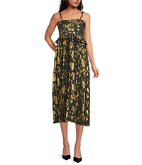 ASTR The Label Emerys Floral Square Neck Sleeveless Pleated Peplum Midi Dress