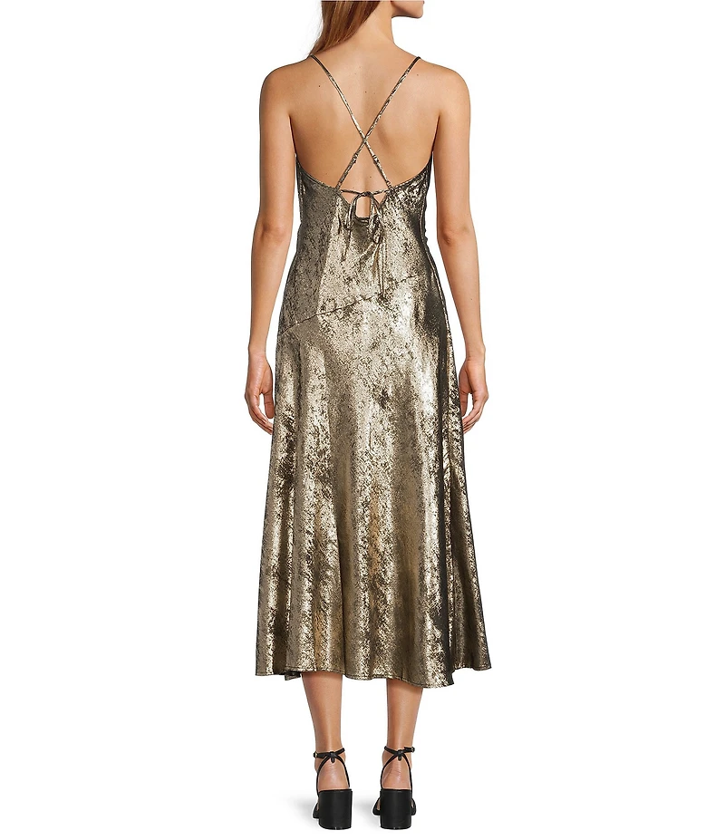 ASTR the Label Gaia Cowl Neck Sleeveless Metallic Midi Dress