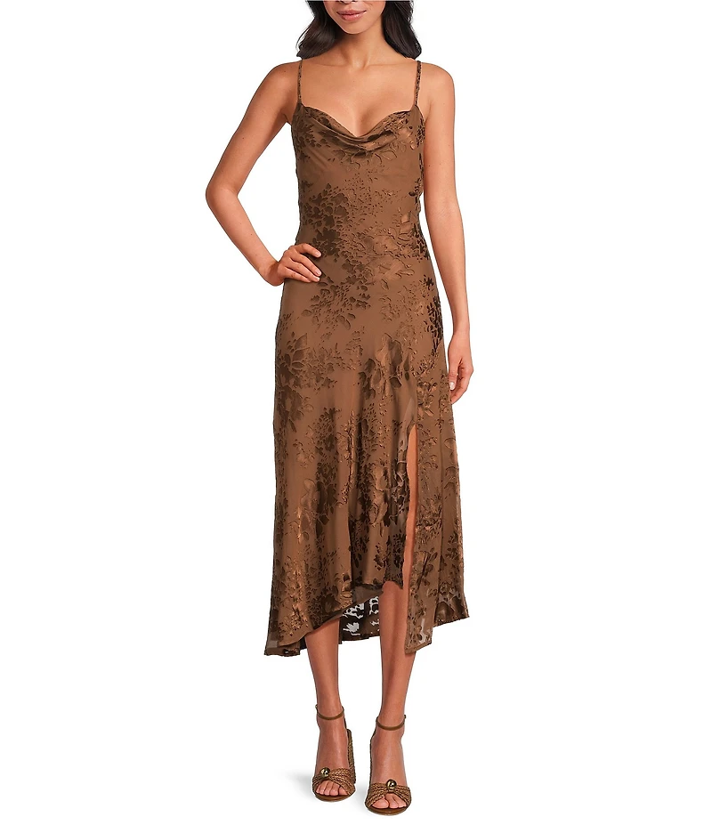 ASTR the Label Gaia Floral Print Cowl Neck Sleeveless Slip Dress