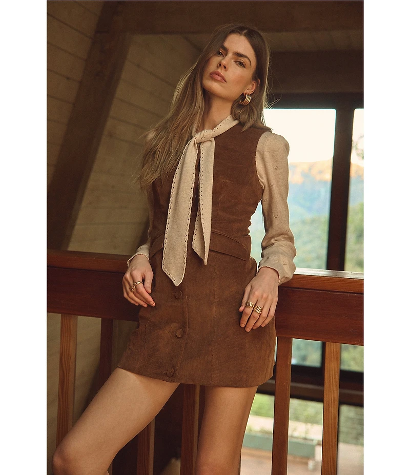 ASTR the Label Gisselle Button Front V-Neck Sleeveless Corduroy Mini Dress