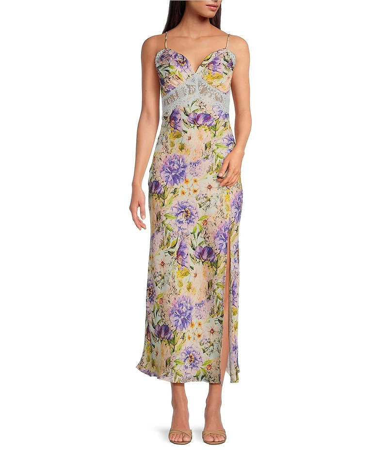 ASTR the Label Ivanna Floral Print V Neck Sleeveless Maxi Slip Dress
